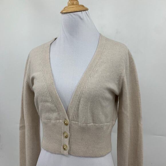 Loulou Studio Cardigan Womens M Medium Beige Batiki Cashmere Cropped Button Up - Picture 3 of 15